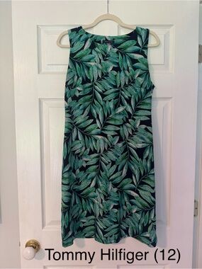Tommy Hilfiger Green Leaf-Print Sleeveless Midi Dress
